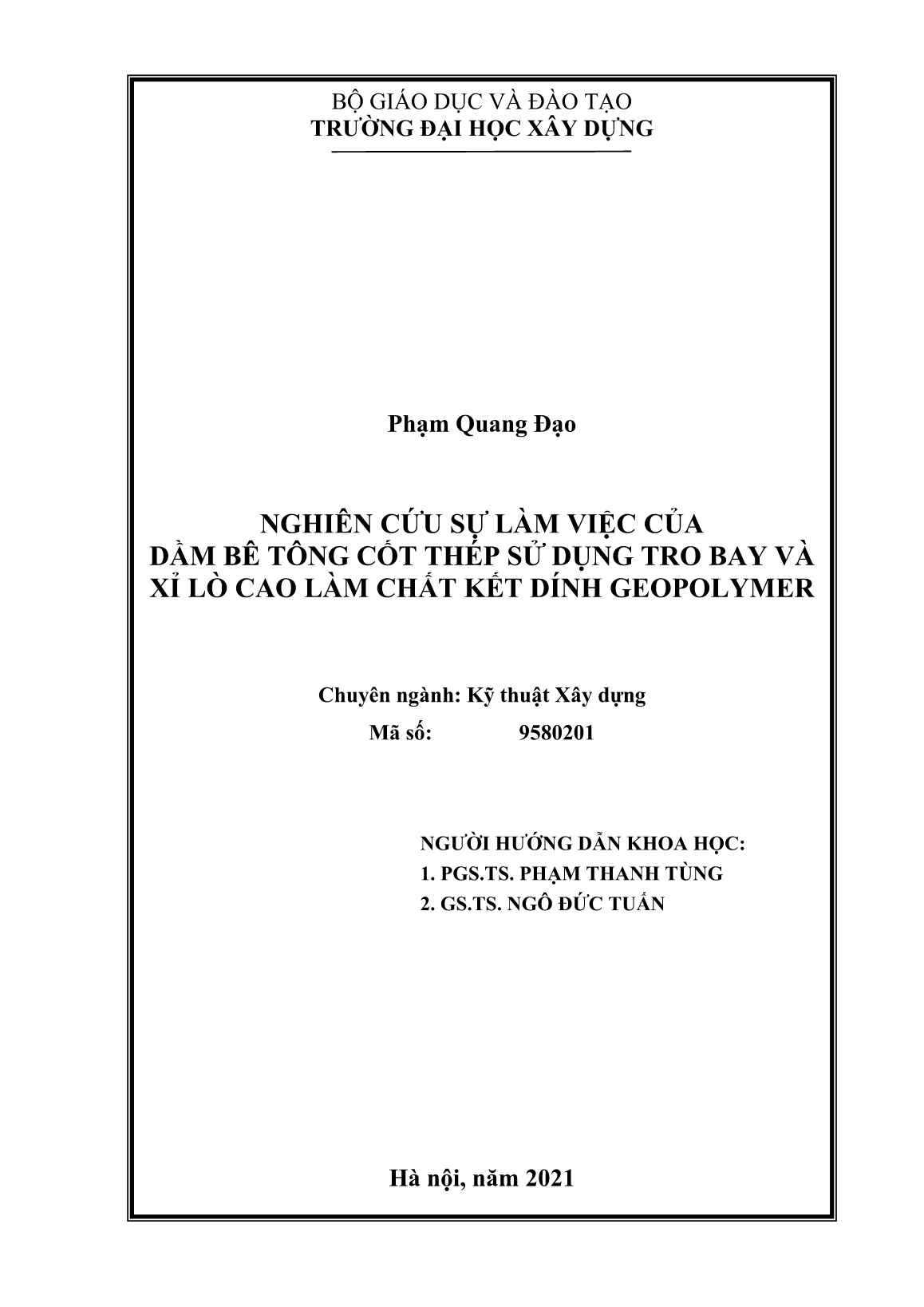 Luận án Nghiên cứu sự làm việc của dầm bê tông cốt thép sử dụng tro bay và xỉ lò cao làm chất kết dính Geopolymer trang 2