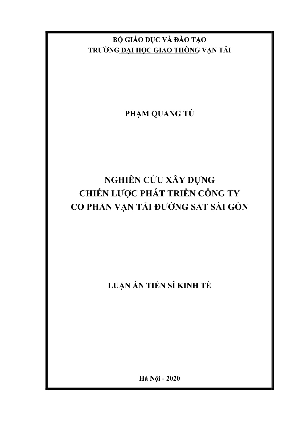 Luận án Nghiên cứu xây dựng chiến lược phát triển công ty cổ phần vận tải đường sắt Sài Gòn trang 1