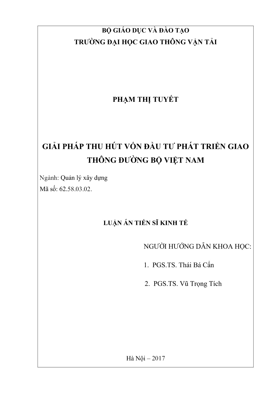 Luận án Giải pháp thu hút vốn đầu tư phát triển giao thông đường bộ Việt Nam trang 2