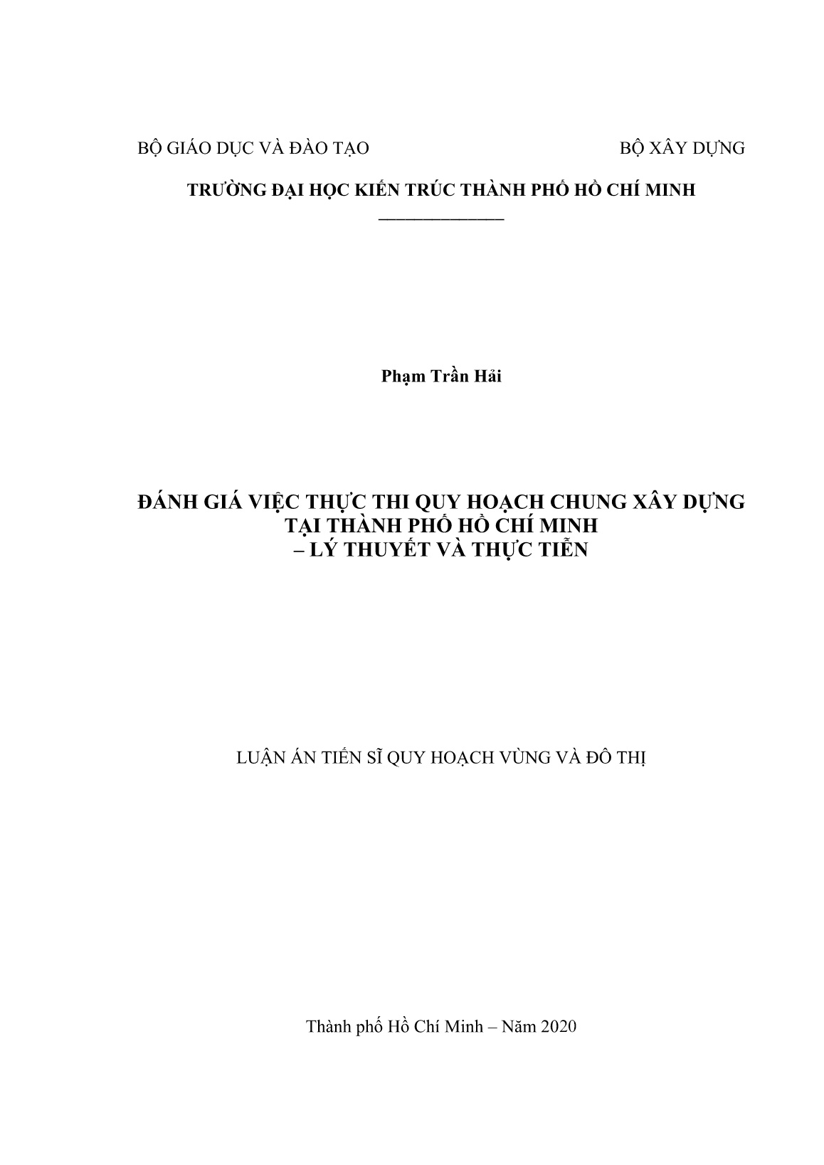 Luận án Đánh giá việc thực thi quy hoạch chung xây dựng tại Thành phố Hồ Chí Minh – lý thuyết và thực tiễn trang 1