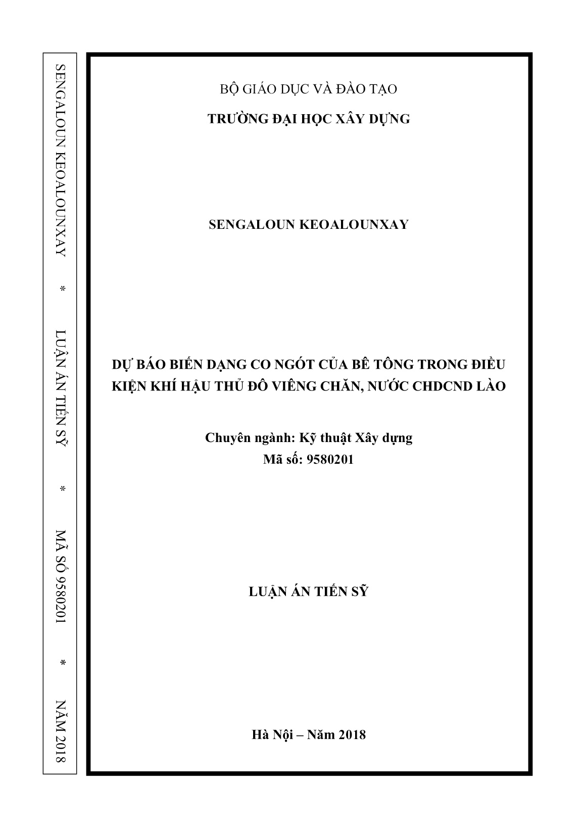 Luận án Dự báo biến dạng co ngót của bê tông trong điều kiện khí hậu Thủ đô Viêng Chăn, nước CHDCND Lào trang 1