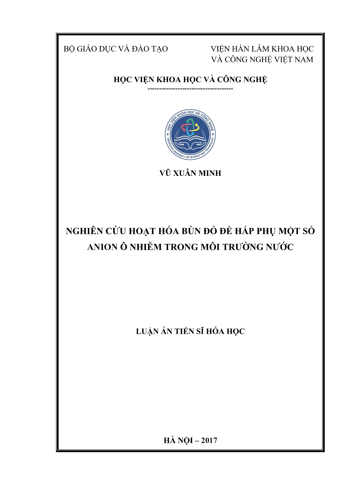 Luận án Nghiên cứu hoạt hóa bùn đỏ để hấp phụ một số anion ô nhiễm trong môi trường nước trang 1