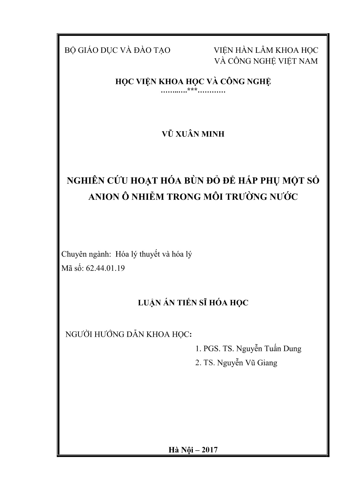 Luận án Nghiên cứu hoạt hóa bùn đỏ để hấp phụ một số anion ô nhiễm trong môi trường nước trang 2