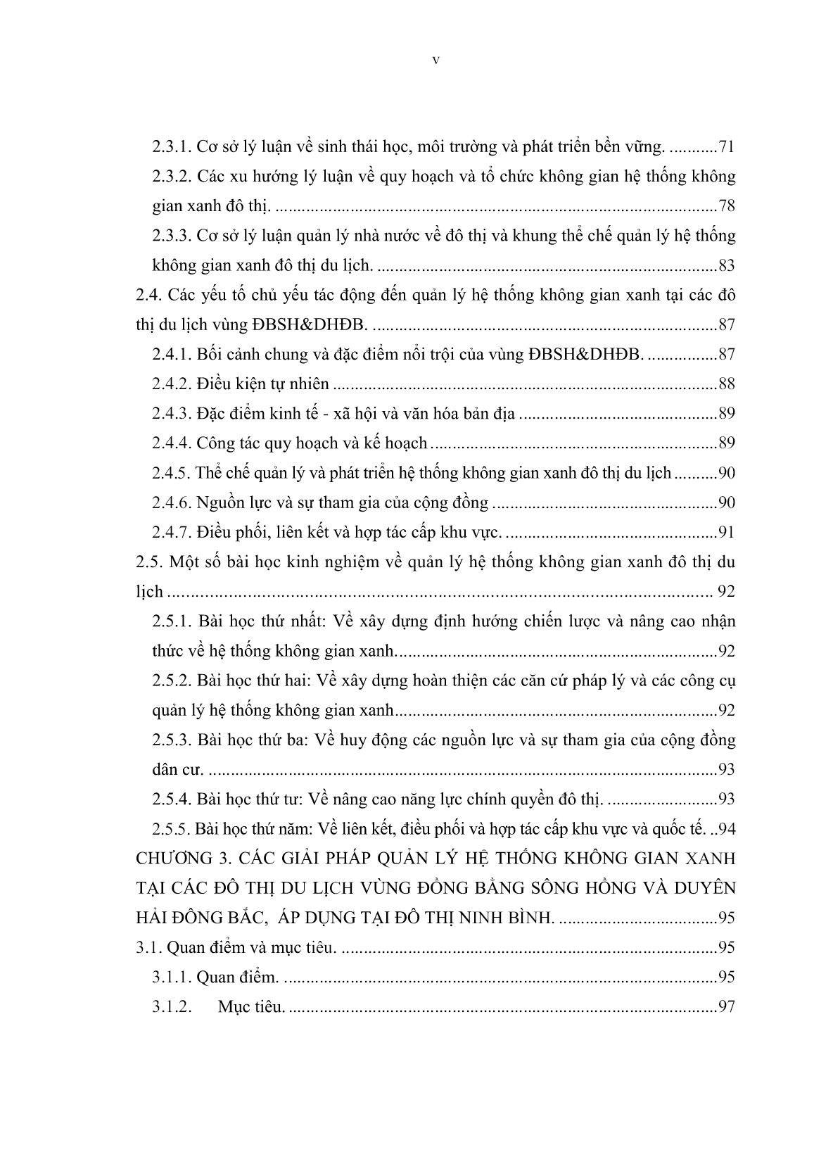 Luận án Quản lý hệ thống không gian xanh các đô thị du lịch vùng đồng bằng sông Hồng và Duyên hải Đông Bắc, lấy đô thị Ninh Bình làm ví dụ trang 7