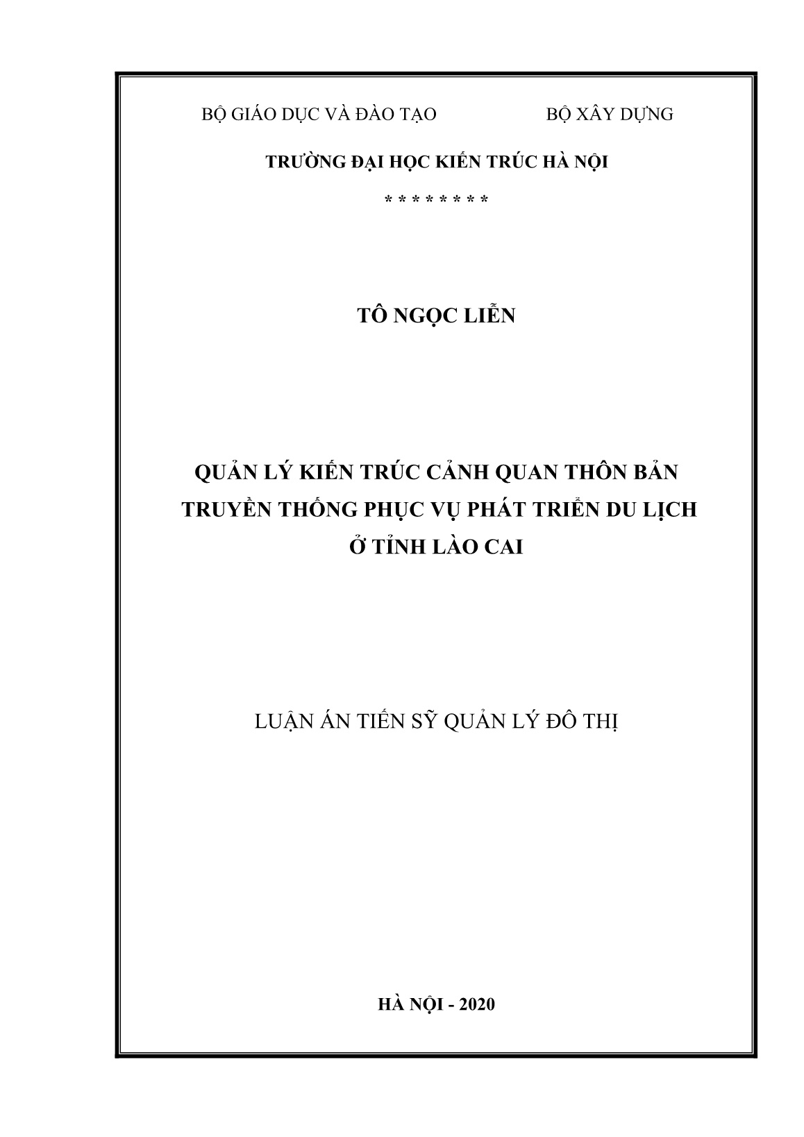 Luận án Quản lý kiến trúc cảnh quan thôn bản truyền thống phục vụ phát triển du lịch ở tỉnh Lào Cai trang 1