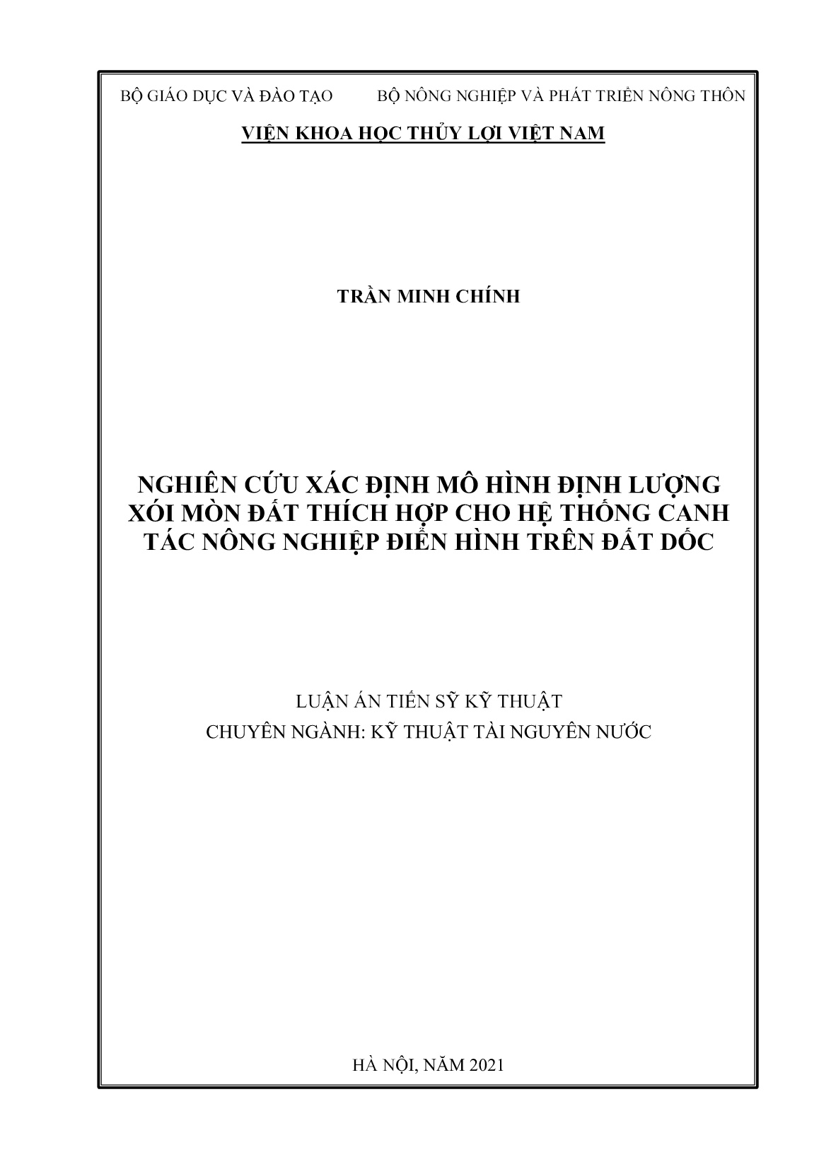 Luận án Nghiên cứu xác định mô hình định lượng xói mòn đất thích hợp cho hệ thống canh tác nông nghiệp điển hình trên đất dốc trang 1