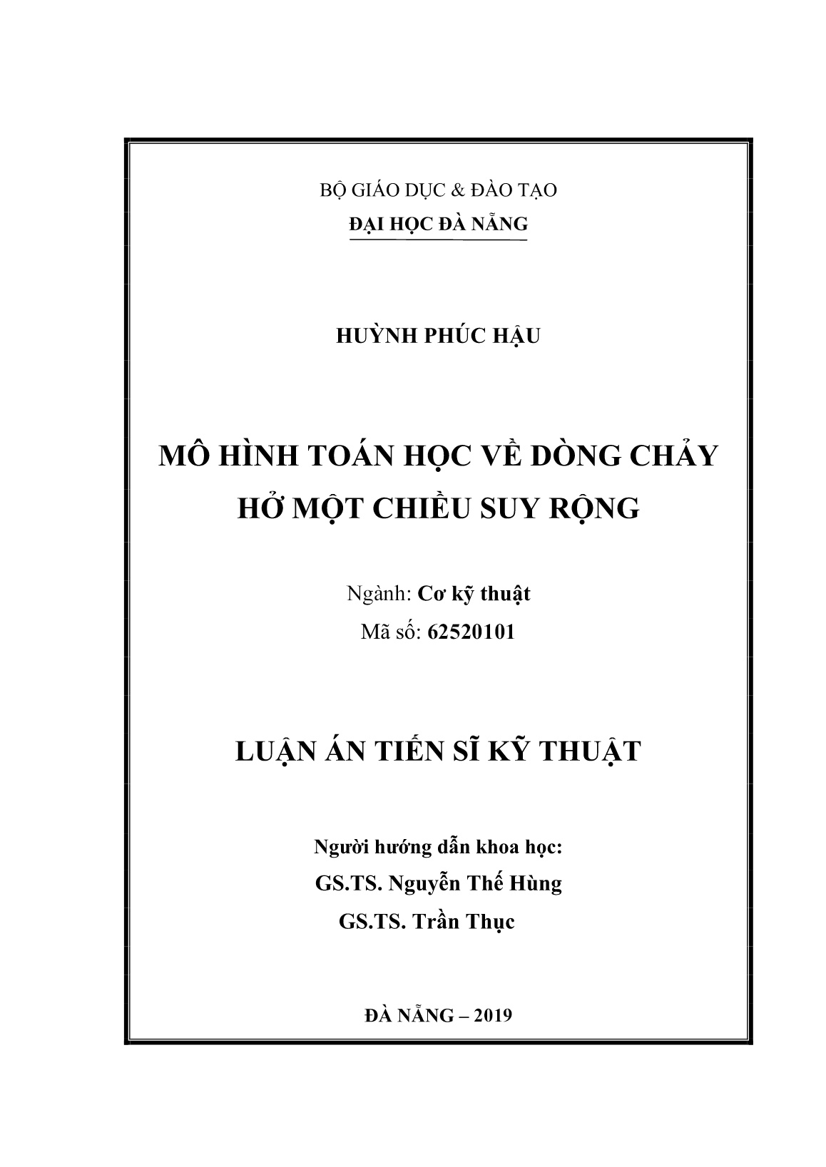 Luận án Mô hình toán học về dòng chảy hở một chiều suy rộng trang 2