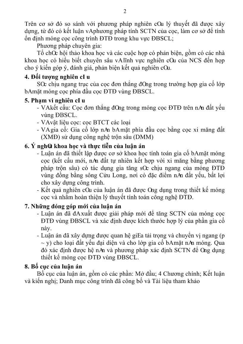 Luận án Nghiên cứu ảnh hưởng của lớp xi măng đất gia cố mặt nền đến sức chịu tải ngang của cọc đứng, ứng dụng cho đập trụ đỡ vùng Đồng bằng sông Cửu Long trang 4