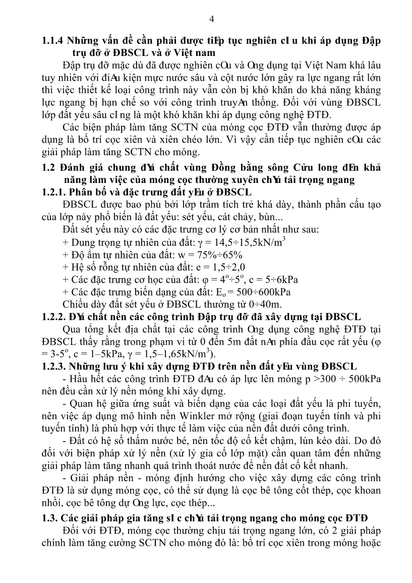 Luận án Nghiên cứu ảnh hưởng của lớp xi măng đất gia cố mặt nền đến sức chịu tải ngang của cọc đứng, ứng dụng cho đập trụ đỡ vùng Đồng bằng sông Cửu Long trang 6