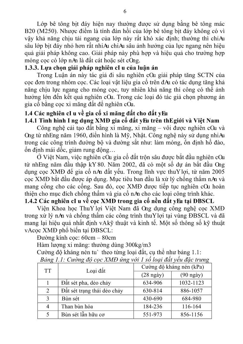 Luận án Nghiên cứu ảnh hưởng của lớp xi măng đất gia cố mặt nền đến sức chịu tải ngang của cọc đứng, ứng dụng cho đập trụ đỡ vùng Đồng bằng sông Cửu Long trang 8