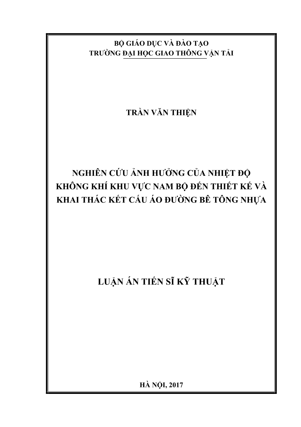 Luận án Nghiên cứu ảnh hưởng của nhiệt độ không khí khu vực nam bộ đến thiết kế và khai thác kết cấu áo đường bê tông nhựa trang 1