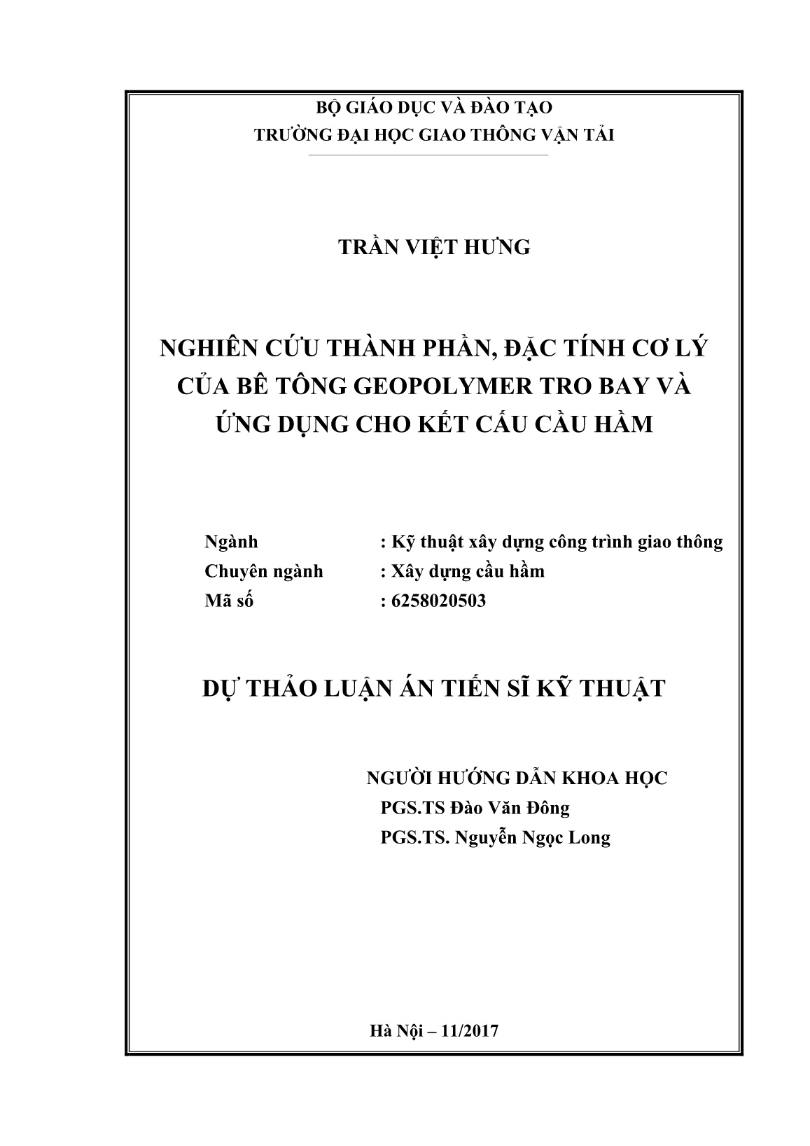 Luận án Nghiên cứu thành phần, đặc tính cơ lý của bê tông geopolymer tro bay và ứng dụng cho kết cấu Cầu hầm trang 2