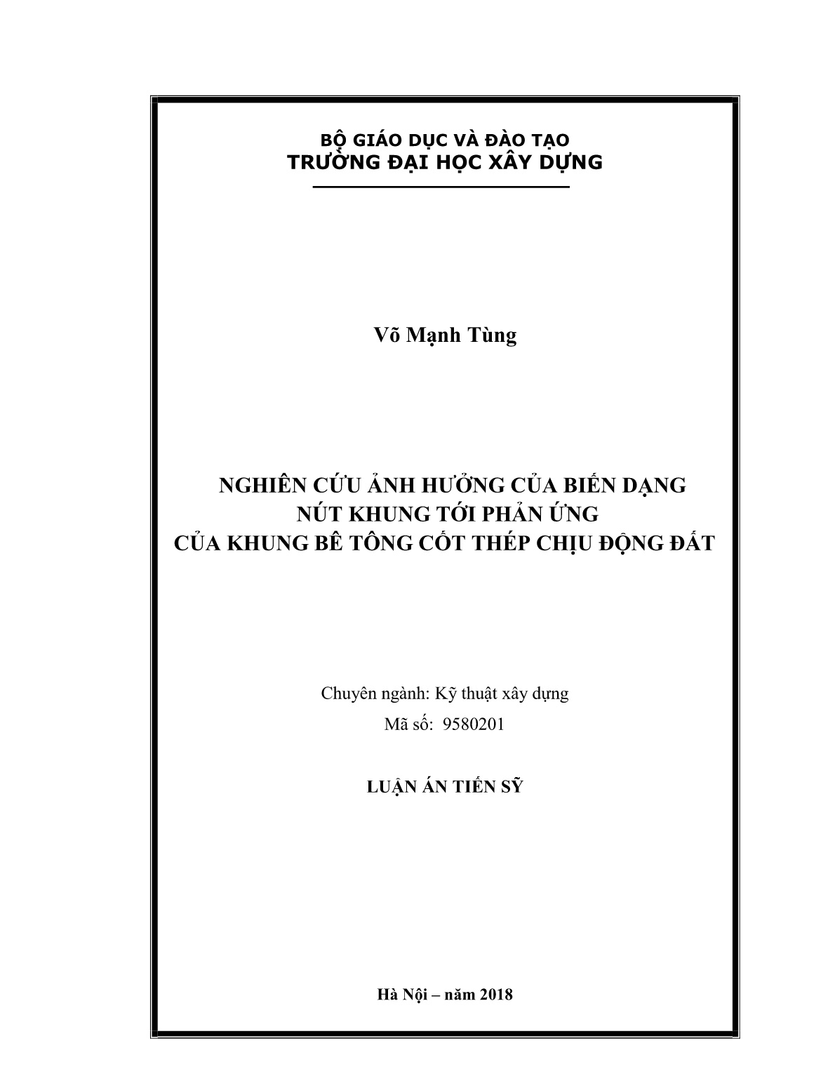 Luận án Nghiên cứu ảnh hưởng của biến dạng nút khung tới phản ứng của khung bê tông cốt thép chịu động đất trang 1