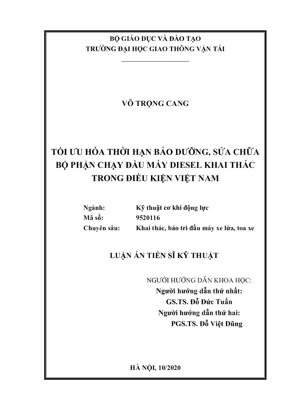 Luận án Tối ưu hóa thời hạn bảo dưỡng, sửa chữa bộ phận chạy đầu máy Diesel khai thác trong điều kiện Việt Nam trang 2