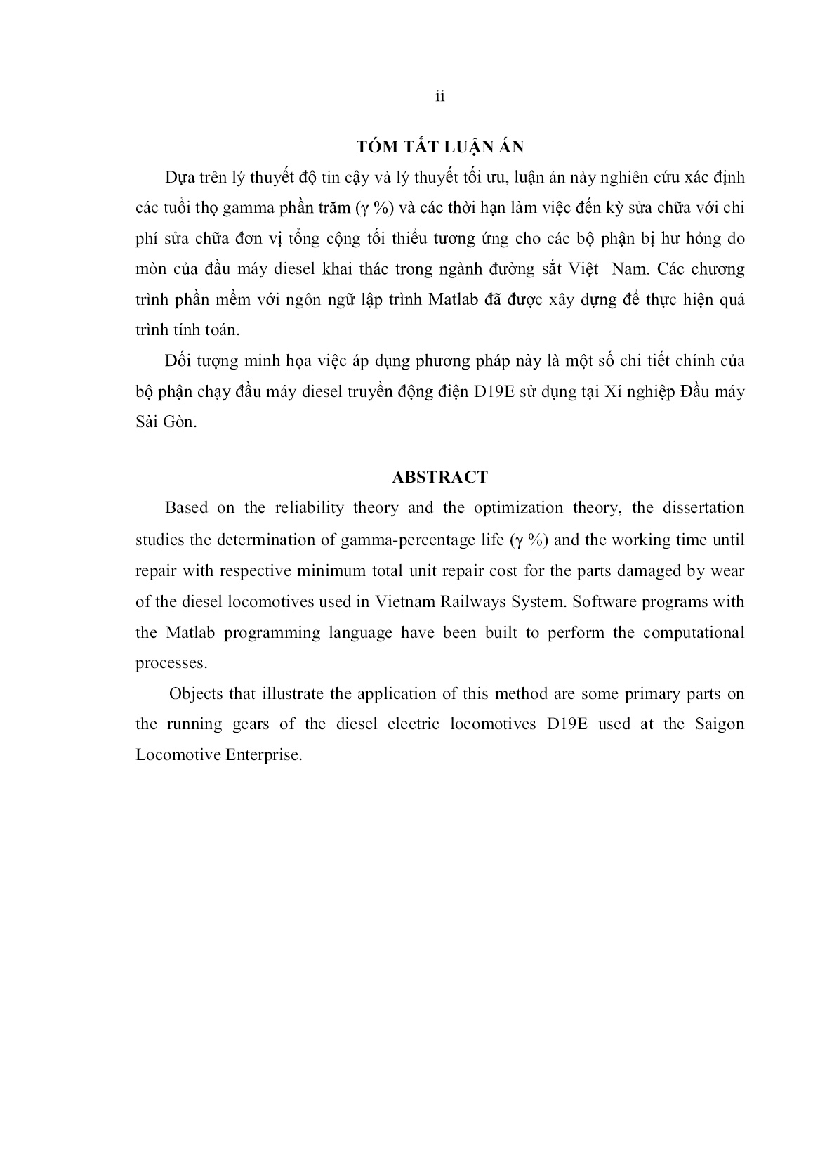 Luận án Tối ưu hóa thời hạn bảo dưỡng, sửa chữa bộ phận chạy đầu máy Diesel khai thác trong điều kiện Việt Nam trang 4