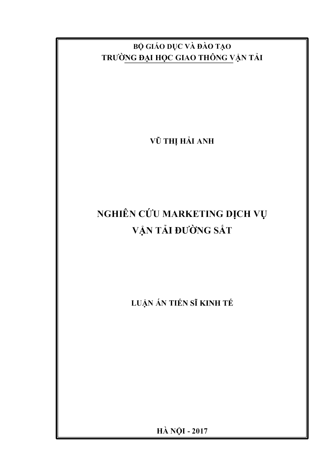 Luận án Nghiên cứu marketing dịch vụ vận tải đường sắt trang 1