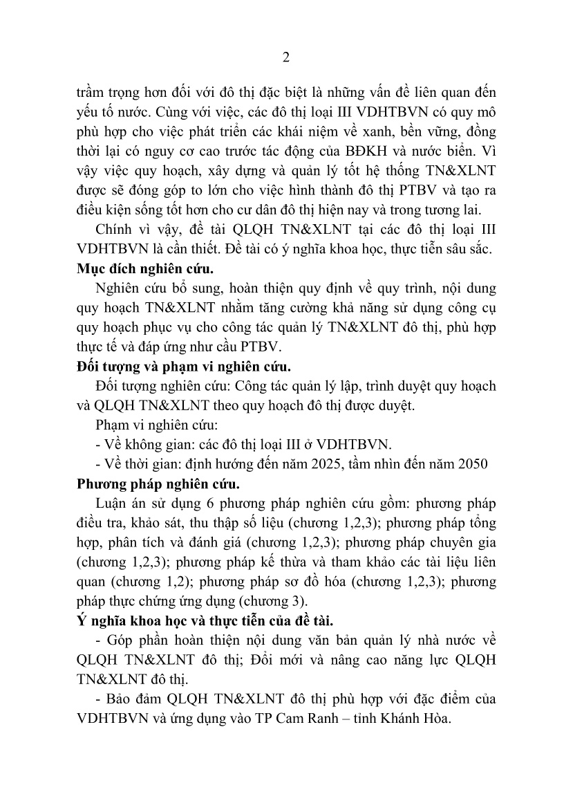 Tóm tắt Luận án Quản lý quy hoạch thoát nước và xử lý nước thải tại các đô thị loại III vùng Duyên hải Trung Bộ Việt Nam trang 4