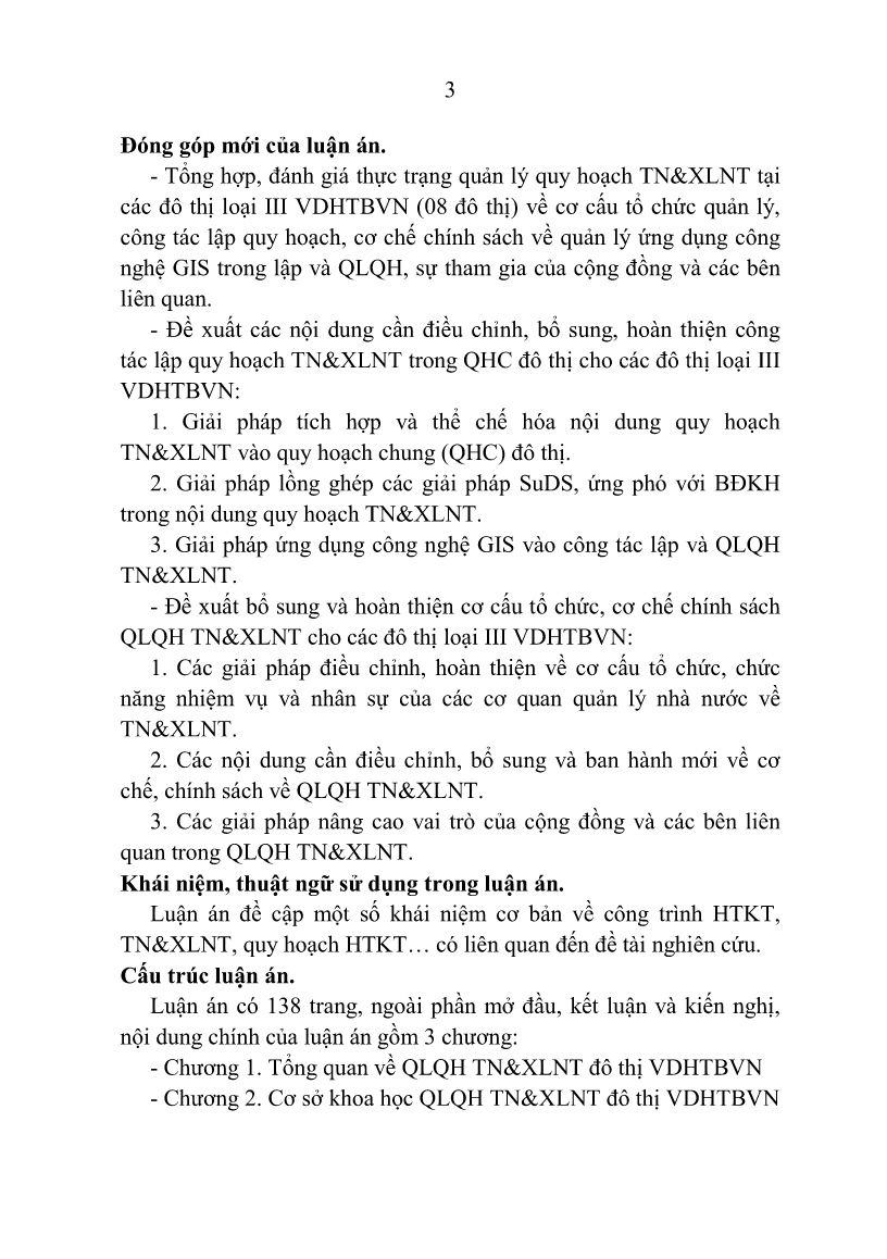 Tóm tắt Luận án Quản lý quy hoạch thoát nước và xử lý nước thải tại các đô thị loại III vùng Duyên hải Trung Bộ Việt Nam trang 5