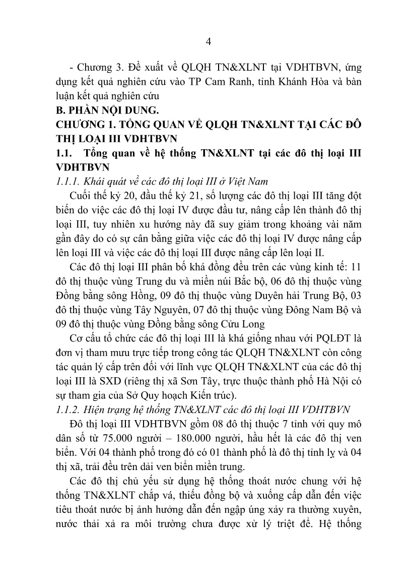 Tóm tắt Luận án Quản lý quy hoạch thoát nước và xử lý nước thải tại các đô thị loại III vùng Duyên hải Trung Bộ Việt Nam trang 6