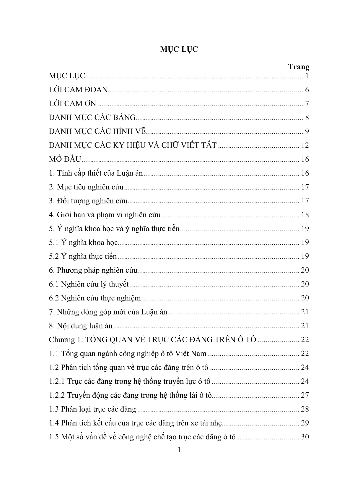 Luận án Nghiên cứu ảnh hưởng của một số thông số ĐLH tới độ bền trục các đăng xe tải có tải trọng đến 3 tấn trang 1