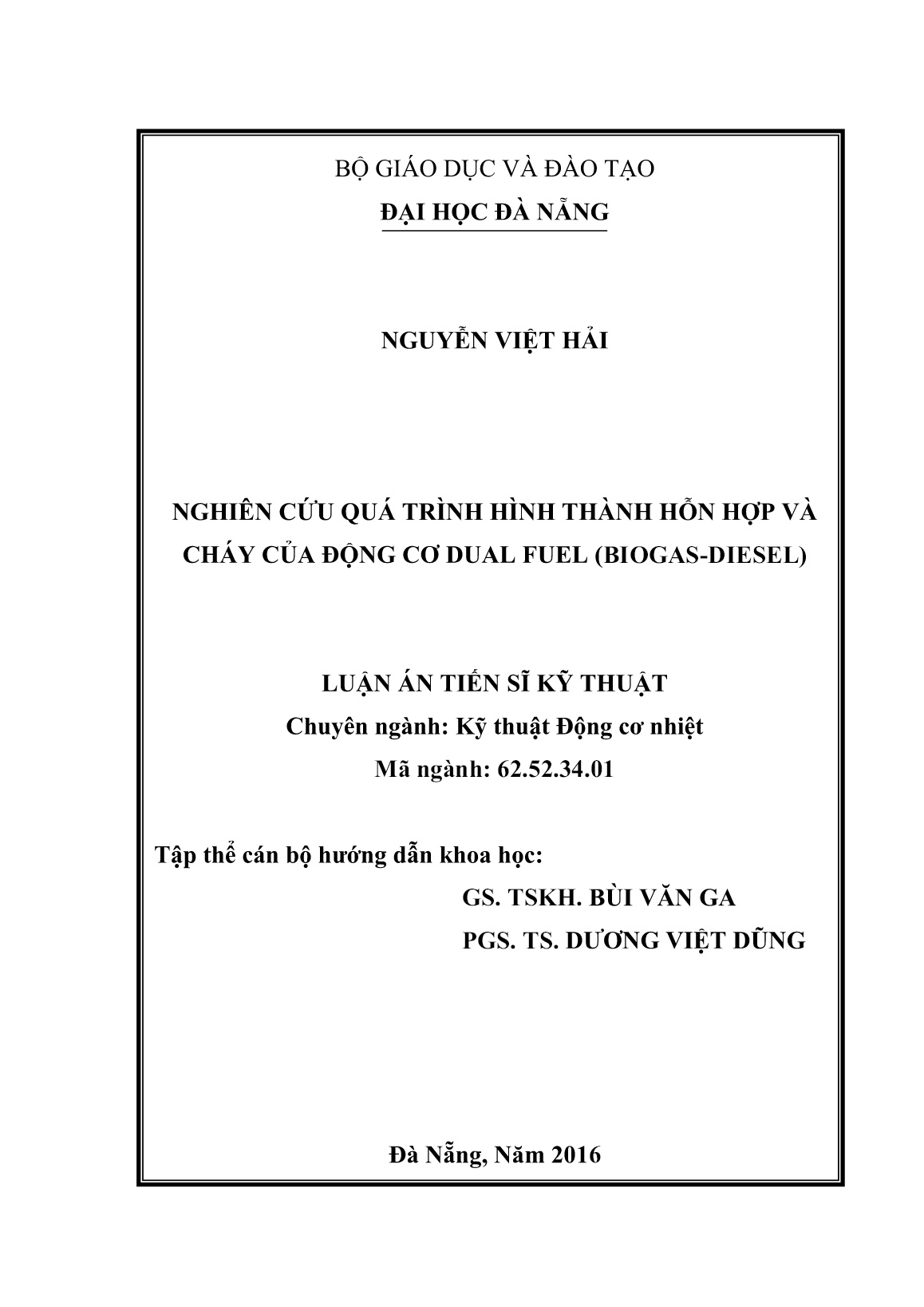 Luận án Nghiên cứu quá trình hình thành hỗn hợp và cháy của động cơ dual fuel (biogas-diesel) trang 2