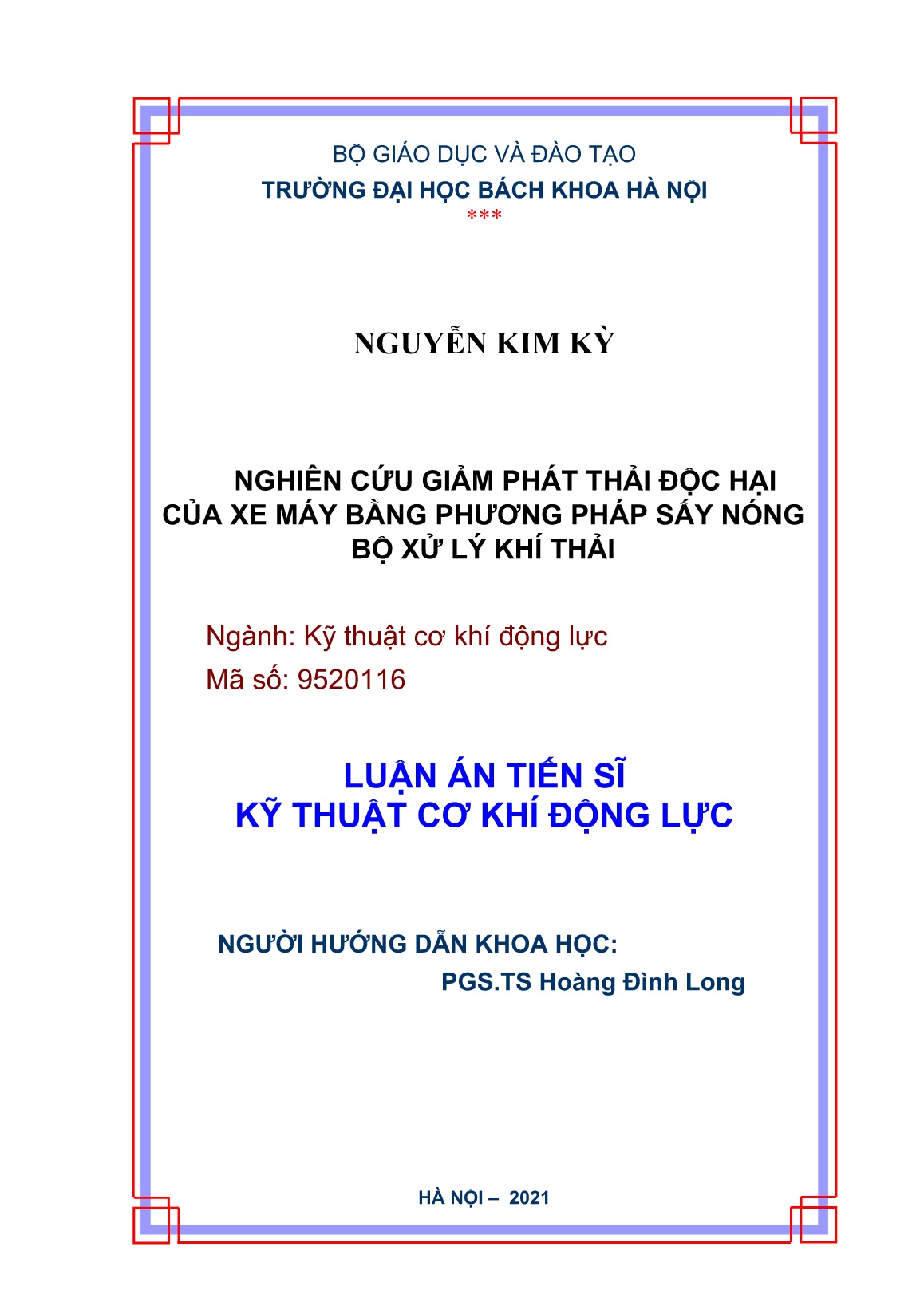 Luận án Nghiên cứu giảm phát thải độc hại của xe máy bằng phương pháp sấy nóng bộ xử lý khí thải trang 1