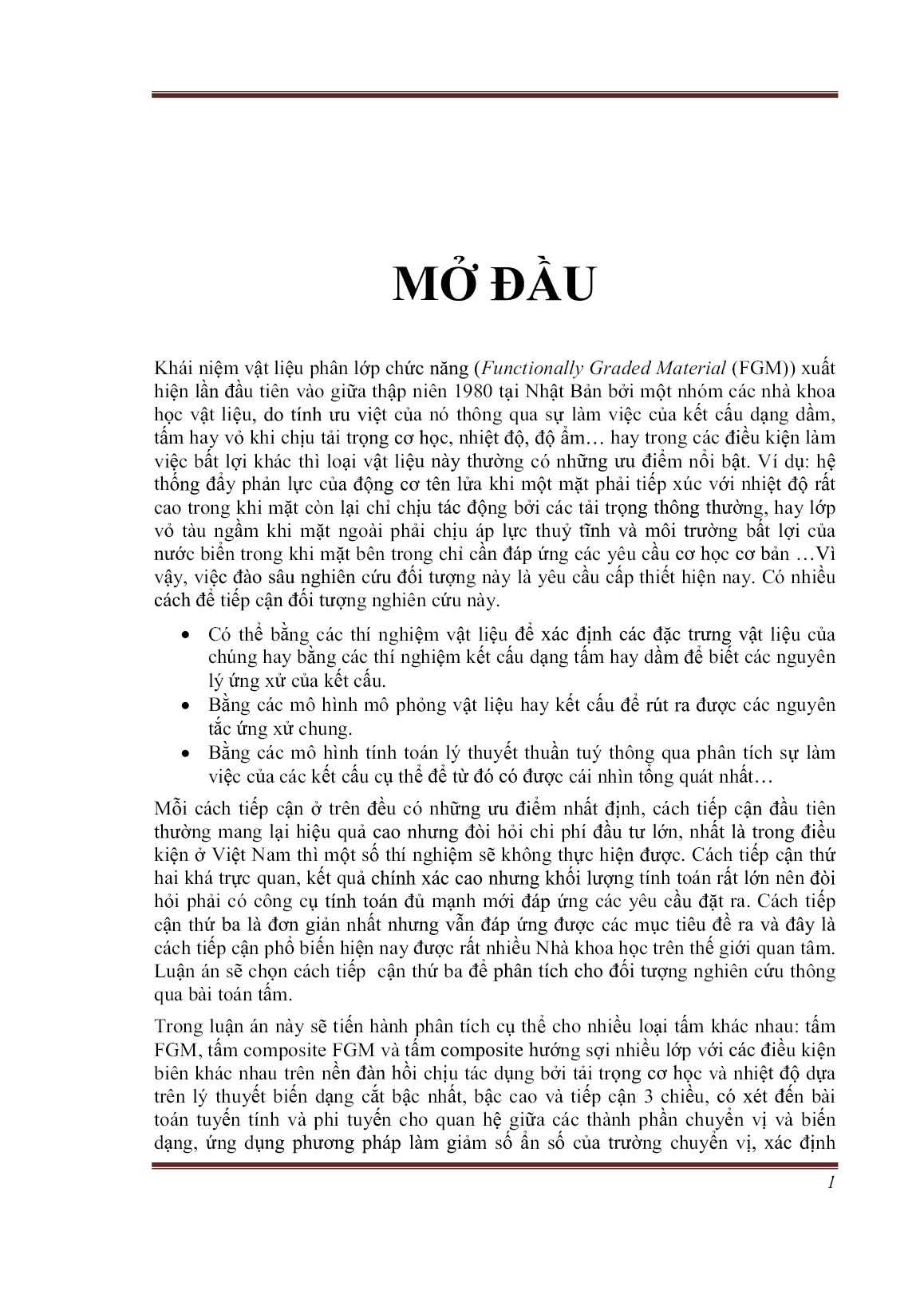 Luận án Nghiên cứu ứng xử tấm composite chức năng (FGM) dưới tác dụng tải cơ nhiệt trang 1