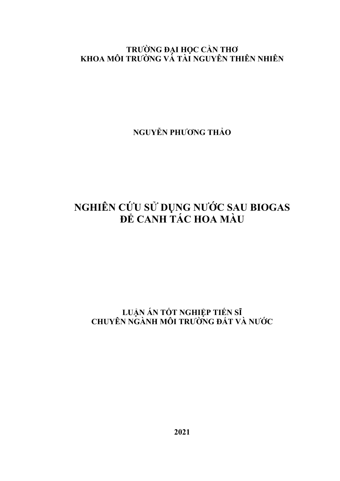 Luận án Nghiên cứu sử dụng nước sau biogas để canh tác hoa màu trang 1 Luận án Nghiên cứu sử dụng nước sau biogas để canh tác hoa màu trang 1