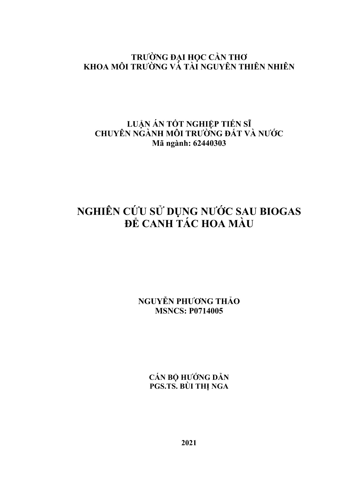 Luận án Nghiên cứu sử dụng nước sau biogas để canh tác hoa màu trang 2 Luận án Nghiên cứu sử dụng nước sau biogas để canh tác hoa màu trang 2
