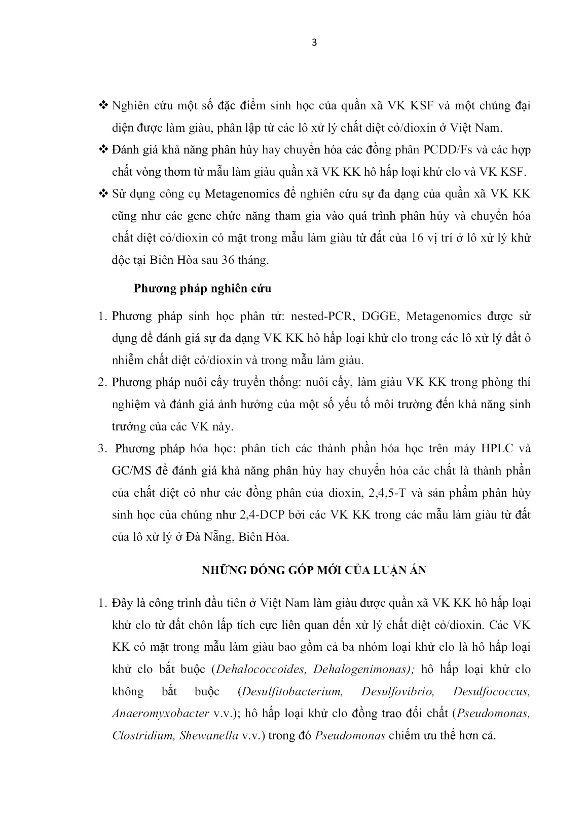 Luận án Nghiên cứu đa dạng quần xã vi khuẩn kỵ khí trong các lô xử lý chất diệt cỏ/dioxin bằng phương pháp phân hủy sinh học trang 3 Luận án Nghiên cứu đa dạng quần xã vi khuẩn kỵ khí trong các lô xử lý chất diệt cỏ/dioxin bằng phương pháp phân hủy sinh học trang 3