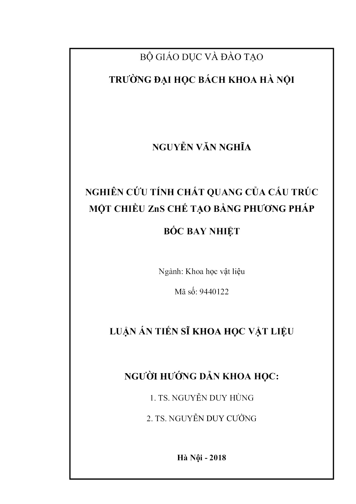 Luận án Nghiên cứu tính chất quang của cấu trúc một chiều ZnS chế tạo bằng phương pháp bốc bay nhiệt trang 2 Luận án Nghiên cứu tính chất quang của cấu trúc một chiều ZnS chế tạo bằng phương pháp bốc bay nhiệt trang 2