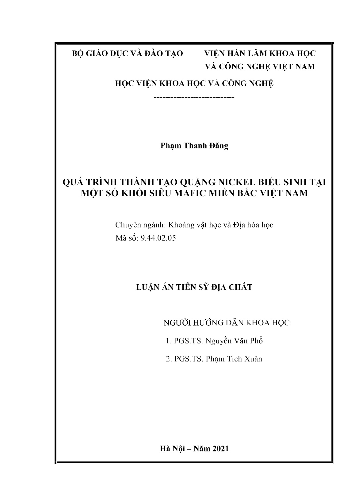 Luận án Quá trình thành tạo quặng nickel biểu sinh tại một số khối siêu mafic miền Bắc Việt Nam trang 2 Luận án Quá trình thành tạo quặng nickel biểu sinh tại một số khối siêu mafic miền Bắc Việt Nam trang 2