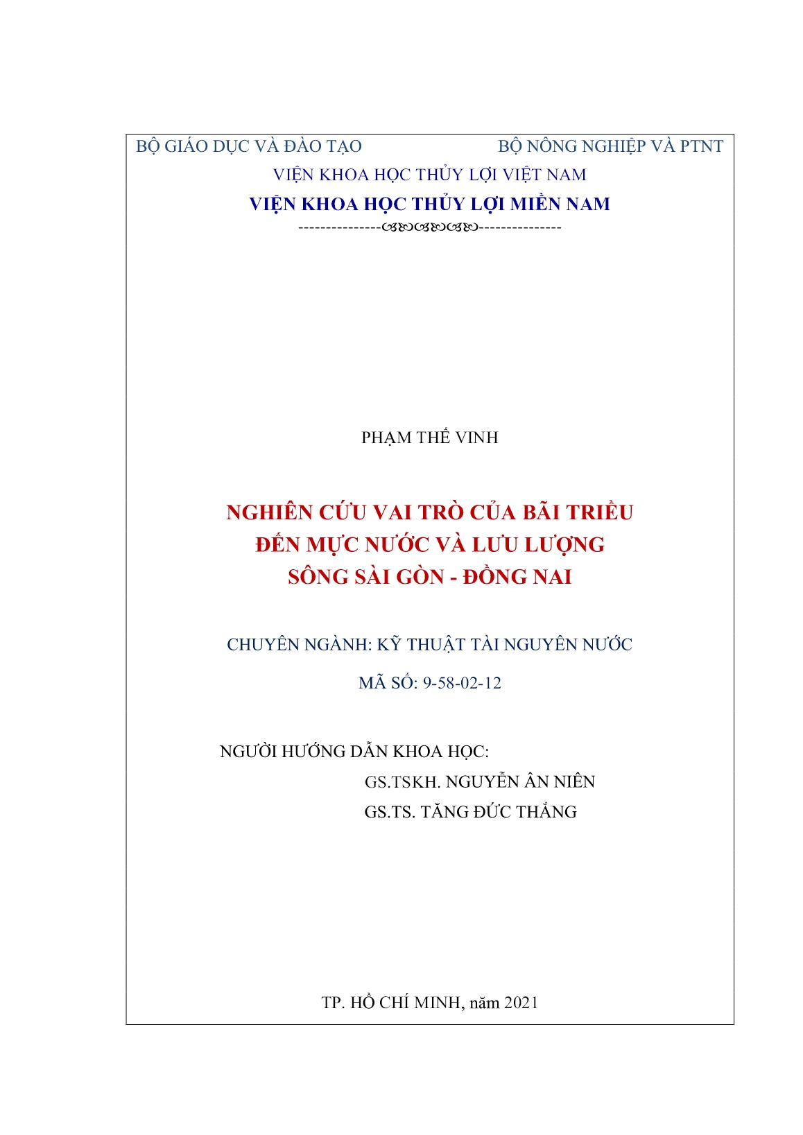 Luận án Nghiên cứu vai trò của bãi triều đến mực nước và lưu lượng sông Sài Gòn - Đồng Nai trang 2 Luận án Nghiên cứu vai trò của bãi triều đến mực nước và lưu lượng sông Sài Gòn - Đồng Nai trang 2