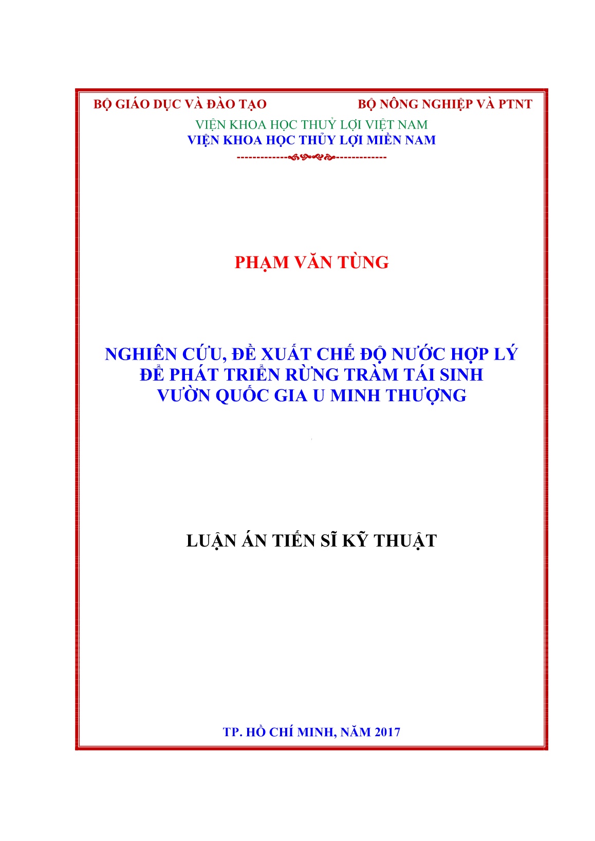 Luận án Nghiên cứu, đề xuất chế độ nước hợp lý để phát triển rừng tràm tái sinh vườn quốc gia U Minh Thượng trang 1 Luận án Nghiên cứu, đề xuất chế độ nước hợp lý để phát triển rừng tràm tái sinh vườn quốc gia U Minh Thượng trang 1