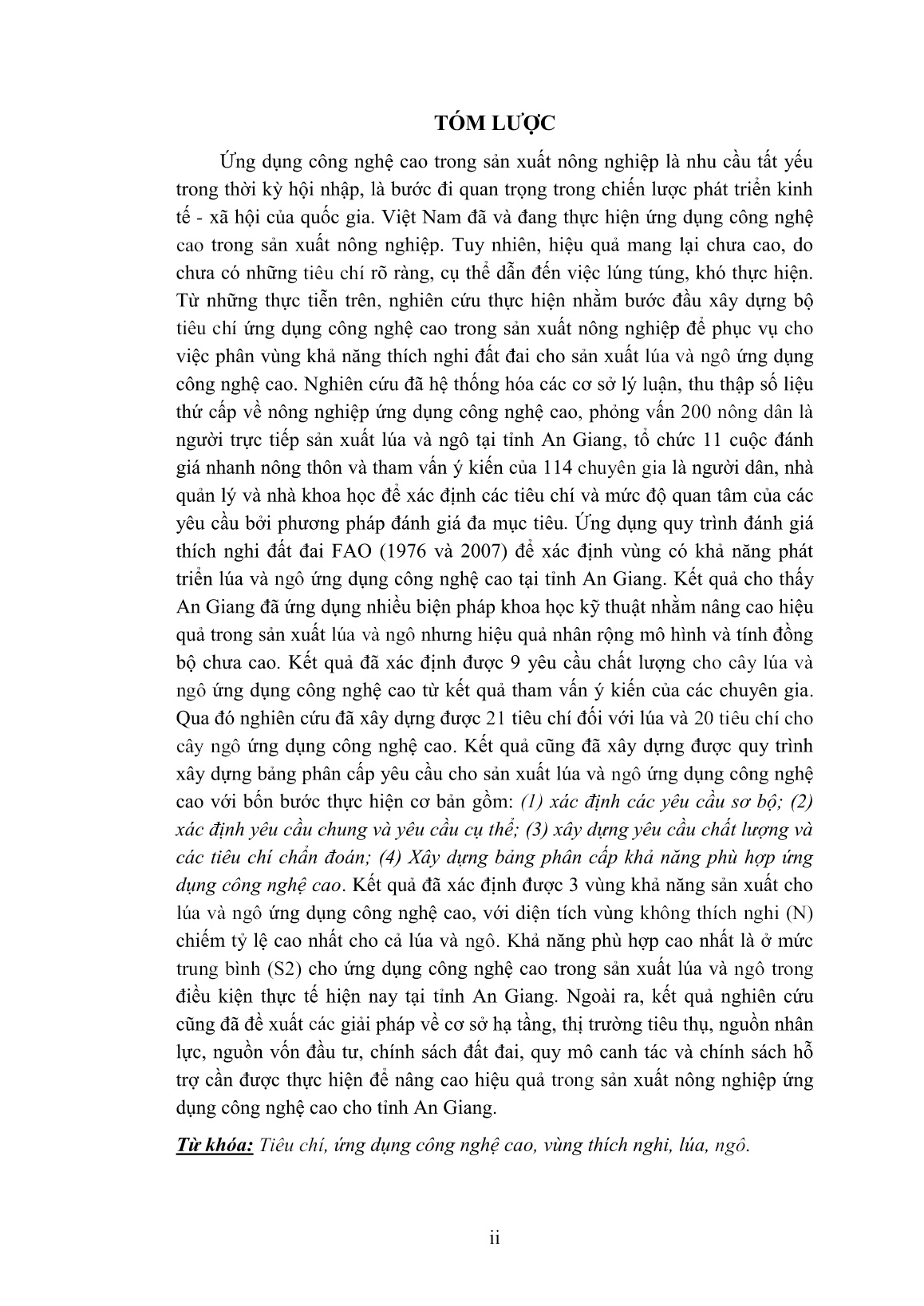 Luận án Nghiên cứu tiêu chí phân vùng thích nghi đất đai ứng dụng công nghệ cao cho sản xuất lúa và rau màu (Nghiên cứu cụ thể trong điều kiện tỉnh An Giang) trang 4 Luận án Nghiên cứu tiêu chí phân vùng thích nghi đất đai ứng dụng công nghệ cao cho sản xuất lúa và rau màu (Nghiên cứu cụ thể trong điều kiện tỉnh An Giang) trang 4