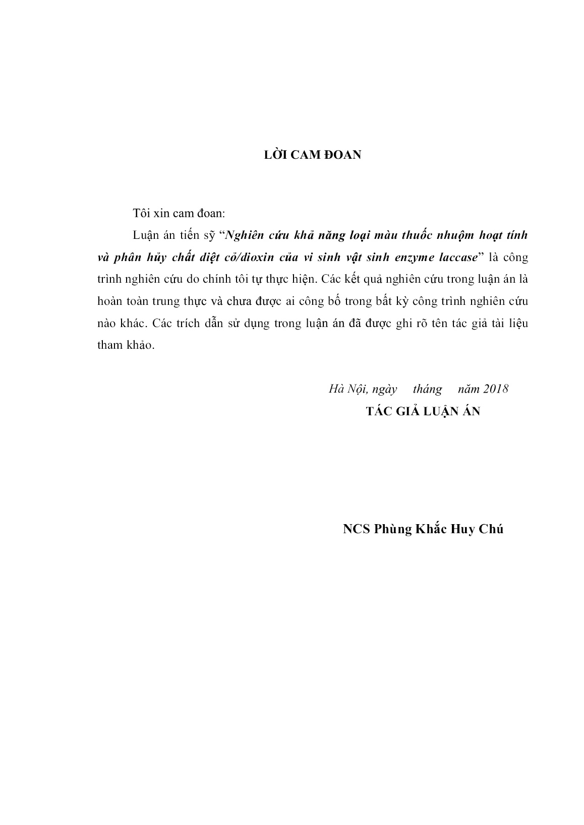 Luận án Nghiên cứu khả năng loại màu thuốc nhuộm hoạt tính và phân hủy chất diệt cỏ/dioxin của vi sinh vật sinh enzyme laccase trang 3 Luận án Nghiên cứu khả năng loại màu thuốc nhuộm hoạt tính và phân hủy chất diệt cỏ/dioxin của vi sinh vật sinh enzyme laccase trang 3