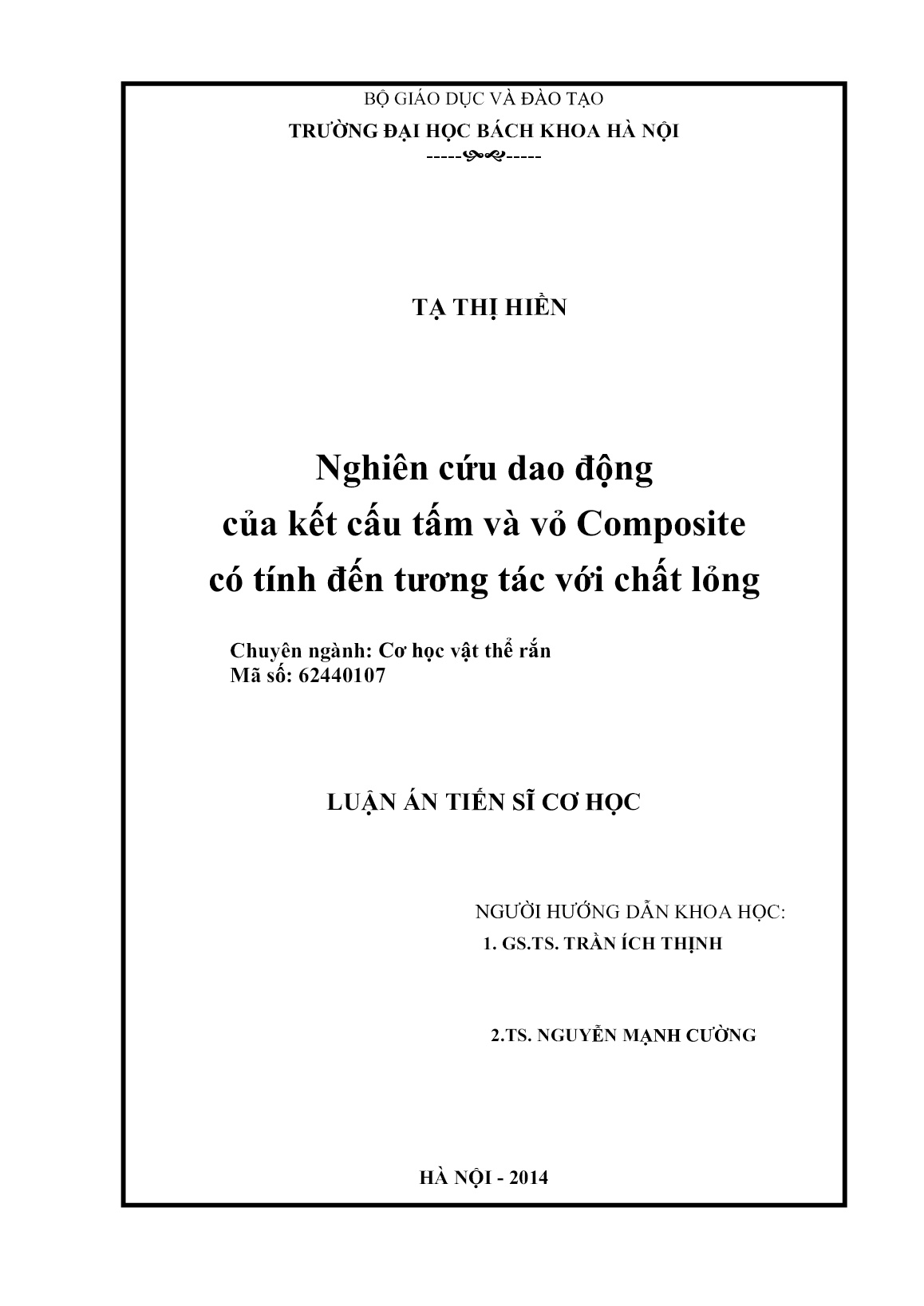 Luận án Nghiên cứu dao động của kết cấu tấm và vỏ Composite có tính đến tương tác với chất lỏng trang 2 Luận án Nghiên cứu dao động của kết cấu tấm và vỏ Composite có tính đến tương tác với chất lỏng trang 2