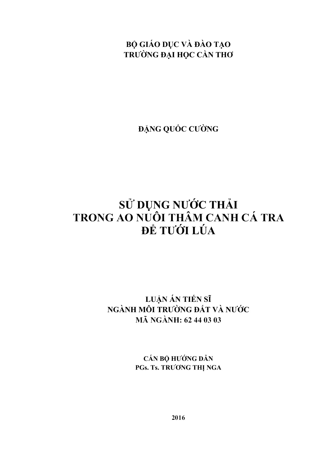 Luận án Sử dụng nước thải trong ao nuôi thâm canh cá tra để tưới lúa trang 2 Luận án Sử dụng nước thải trong ao nuôi thâm canh cá tra để tưới lúa trang 2