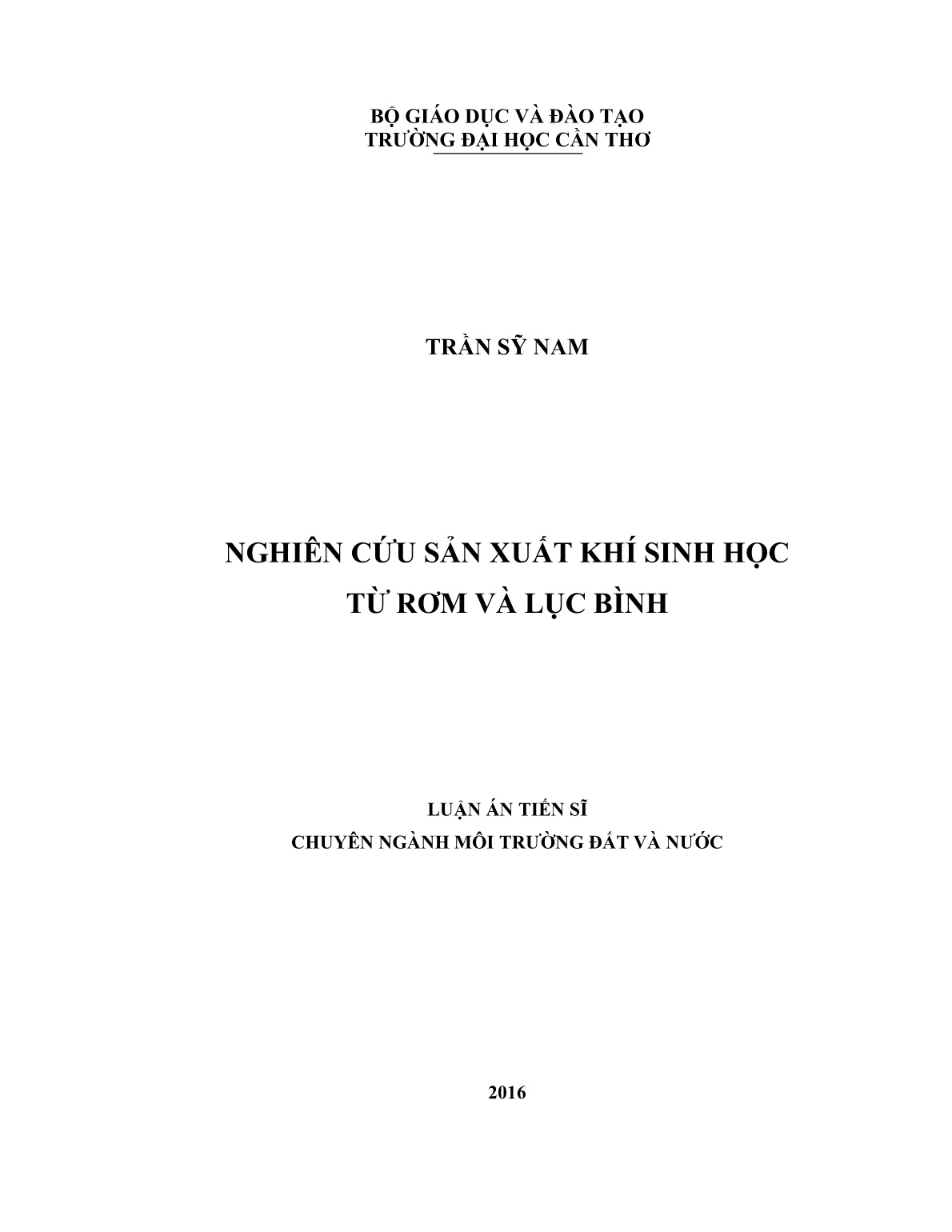 Luận án Nghiên cứu sản xuất khí sinh học từ rơm và lục bình trang 1 Luận án Nghiên cứu sản xuất khí sinh học từ rơm và lục bình trang 1
