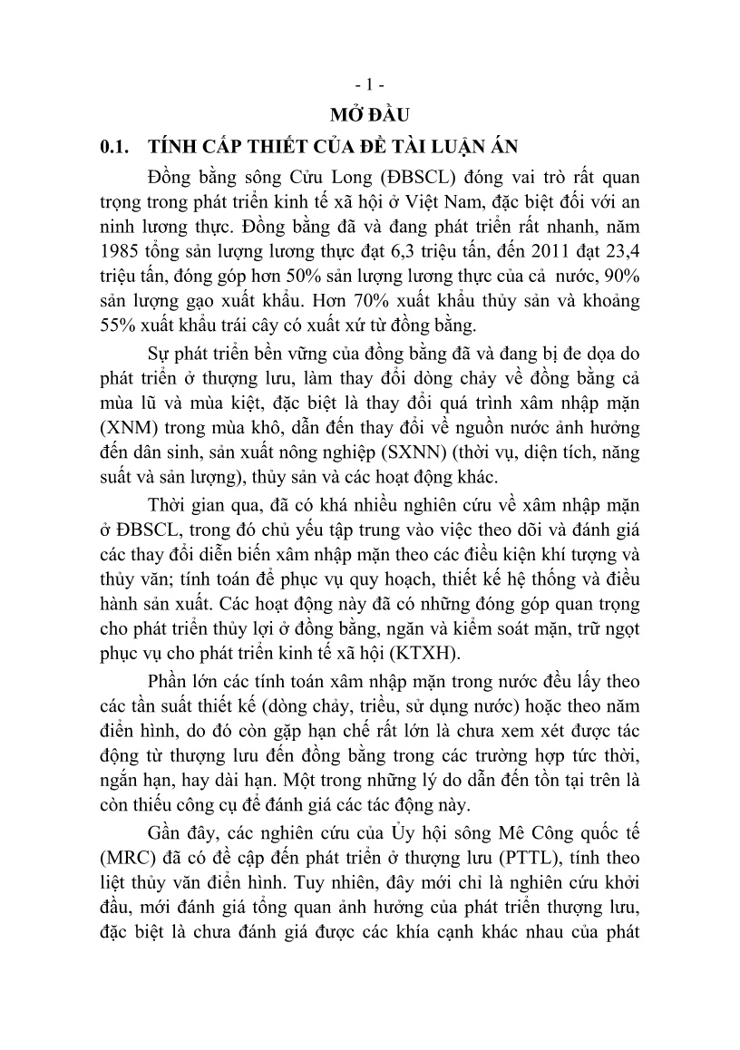 Tóm tắt Luận án Nghiên cứu các khả năng phát triển thượng lưu tác động đến chế độ dòng chảy và xâm nhập mặn mùa khô ở đồng bằng sông Cửu Long trang 3 Tóm tắt Luận án Nghiên cứu các khả năng phát triển thượng lưu tác động đến chế độ dòng chảy và xâm nhập mặn mùa khô ở đồng bằng sông Cửu Long trang 3