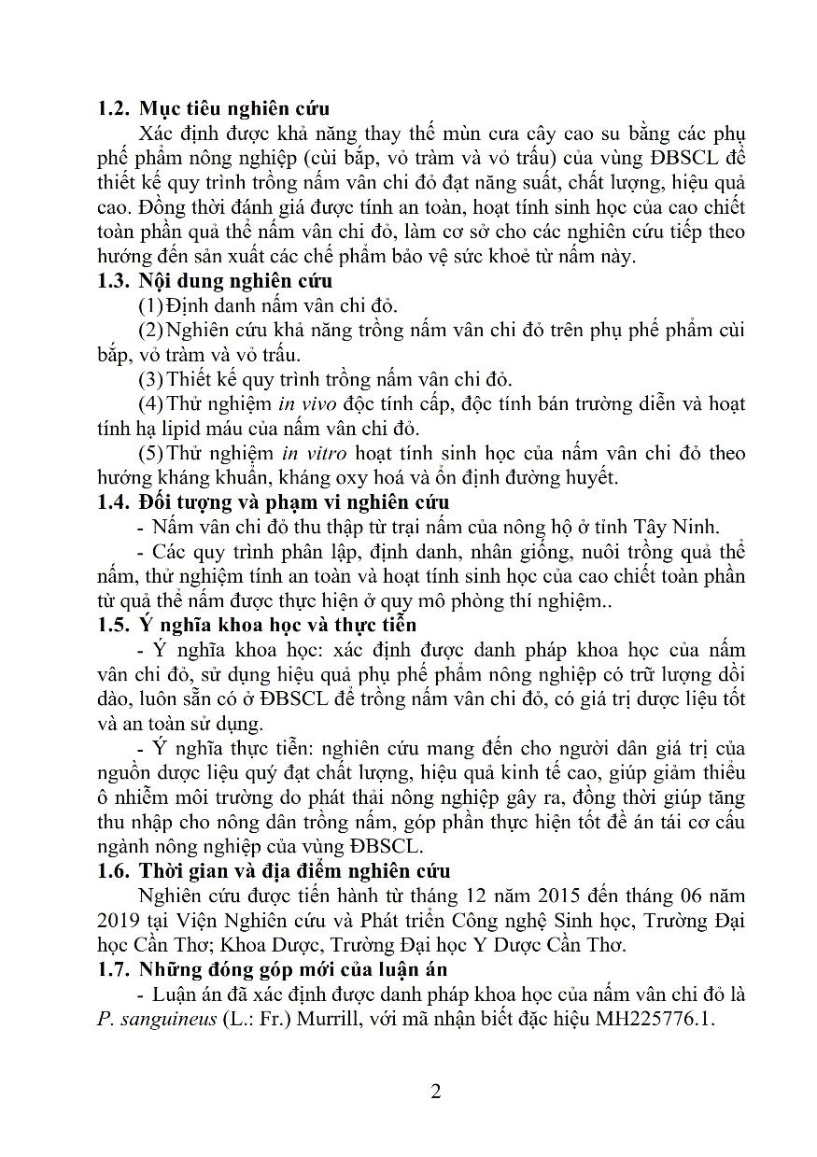 Tóm tắt Luận án Nghiên cứu sản xuất và thử nghiệm hoạt tính sinh học của quả thể nấm vân chi đỏ (Pycnoporus sp.) từ phụ phế phẩm nông nghiệp trang 5 Tóm tắt Luận án Nghiên cứu sản xuất và thử nghiệm hoạt tính sinh học của quả thể nấm vân chi đỏ (Pycnoporus sp.) từ phụ phế phẩm nông nghiệp trang 5