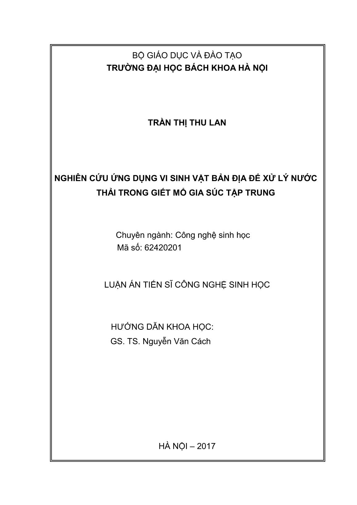 Luận án Nghiên cứu ứng dụng vi sinh vật bản địa để xử lý nước thải trong giết mổ gia súc tập trung trang 2 Luận án Nghiên cứu ứng dụng vi sinh vật bản địa để xử lý nước thải trong giết mổ gia súc tập trung trang 2