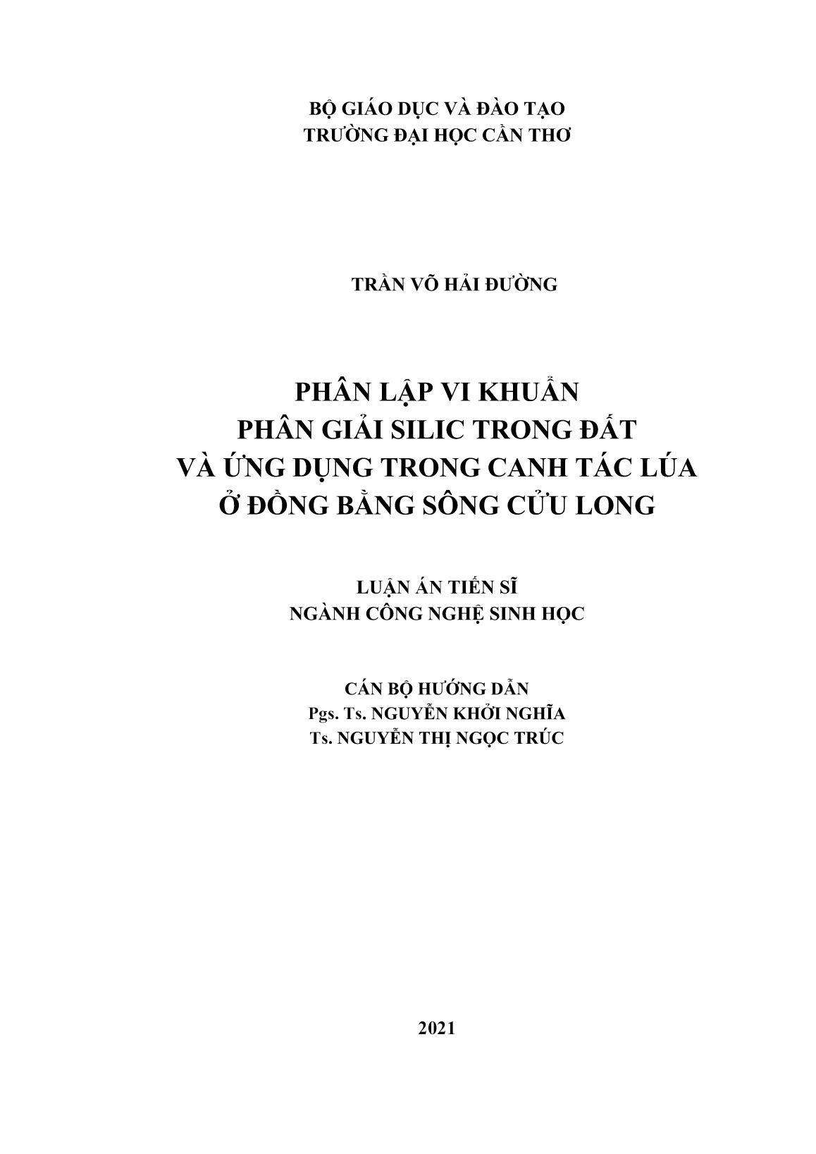 Luận án Phân lập vi khuẩn phân giải Silic trong đất và ứng dụng trong canh tác lúa ở đồng bằng sông Cửu Long trang 2
