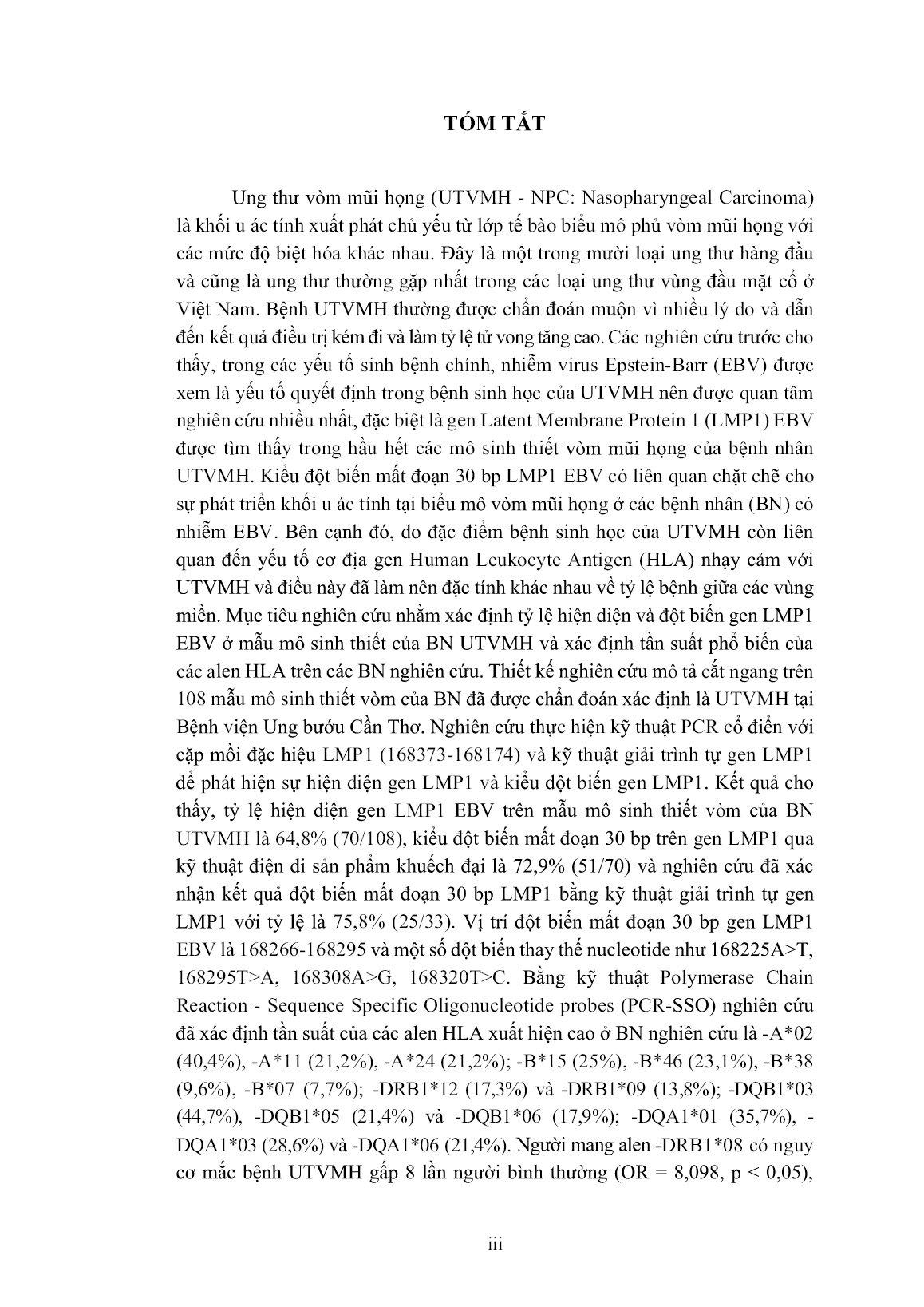 Luận án Nghiên cứu tỷ lệ biểu lộ và đột biến gen LMP1 của virus Epstein-barr và HLA trên bệnh nhân ung thư vòm mũi họng tại Thành phố Cần Thơ trang 5 Luận án Nghiên cứu tỷ lệ biểu lộ và đột biến gen LMP1 của virus Epstein-barr và HLA trên bệnh nhân ung thư vòm mũi họng tại Thành phố Cần Thơ trang 5