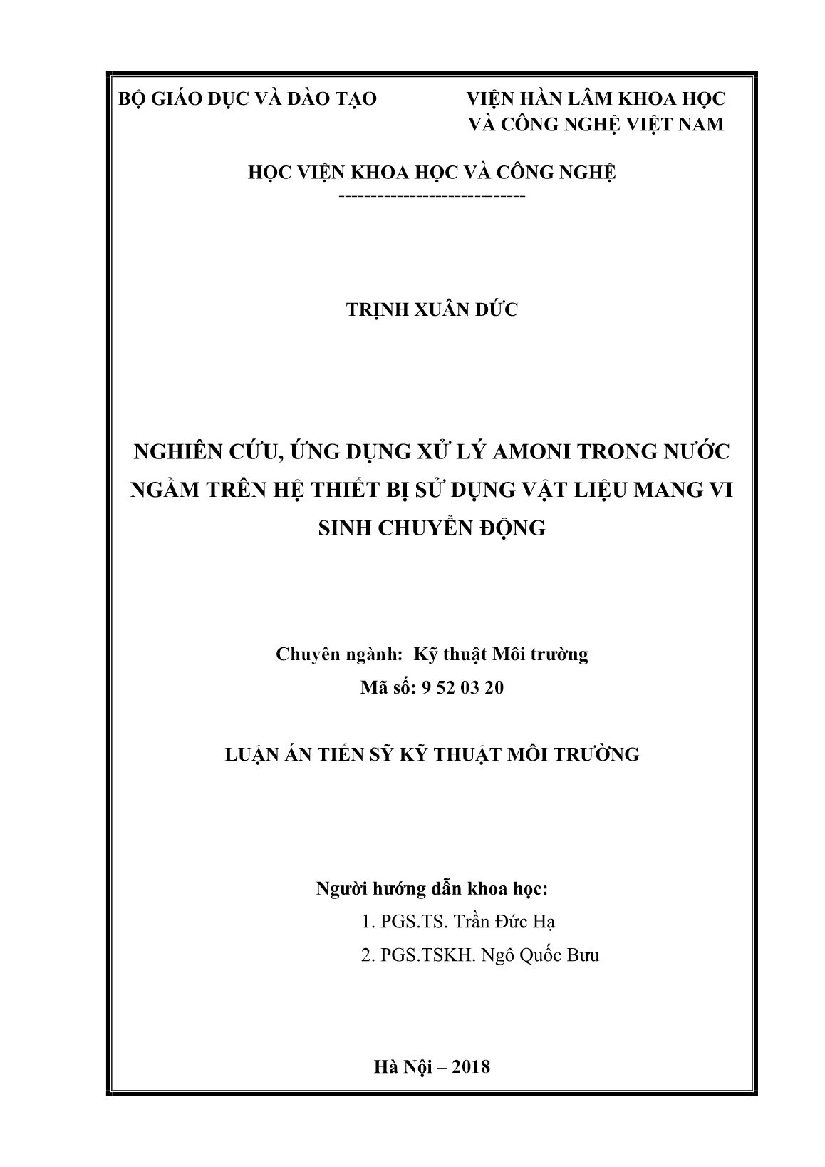 Luận án Nghiên cứu, ứng dụng xử lý Amoni trong nước ngầm trên hệ thiết bị sử dụng vật liệu mang vi sinh chuyển động trang 2 Luận án Nghiên cứu, ứng dụng xử lý Amoni trong nước ngầm trên hệ thiết bị sử dụng vật liệu mang vi sinh chuyển động trang 2
