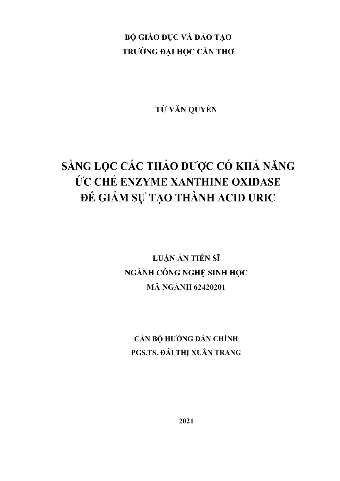 Luận án Sàng lọc các thảo dược có khả năng ức chế Enzyme Xanthine Oxidase để giảm sự tạo thành Acid Uric trang 2 Luận án Sàng lọc các thảo dược có khả năng ức chế Enzyme Xanthine Oxidase để giảm sự tạo thành Acid Uric trang 2