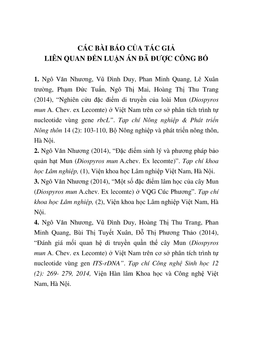 Tóm tắt Luận án Nghiên cứu một số đặc điểm sinh học và biện pháp kĩ thuật tạo giống cây mun (Diospyros mun A. Chev. ex Lecomte) ở miền Bắc Việt Nam trang 3