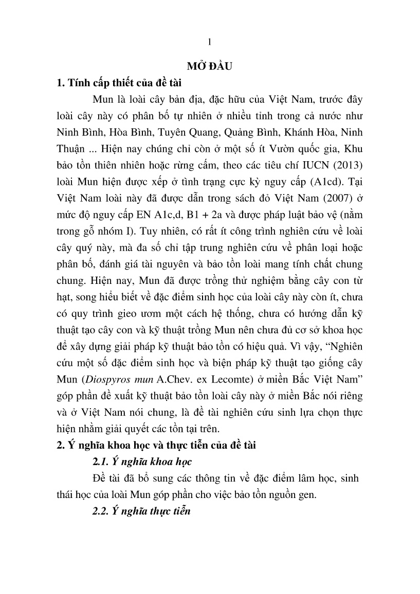 Tóm tắt Luận án Nghiên cứu một số đặc điểm sinh học và biện pháp kĩ thuật tạo giống cây mun (Diospyros mun A. Chev. ex Lecomte) ở miền Bắc Việt Nam trang 4