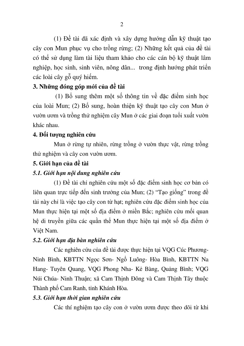 Tóm tắt Luận án Nghiên cứu một số đặc điểm sinh học và biện pháp kĩ thuật tạo giống cây mun (Diospyros mun A. Chev. ex Lecomte) ở miền Bắc Việt Nam trang 5