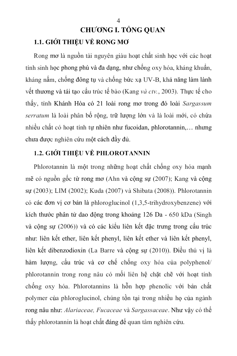 Tóm tắt Luận án Nghiên cứu thu nhận phlorotannin từ rong mơ (sargassum serratum) tại Nha Trang và thử nghiệm sử dụng trong đồ uống có hoạt tính chống oxy hóa trang 6